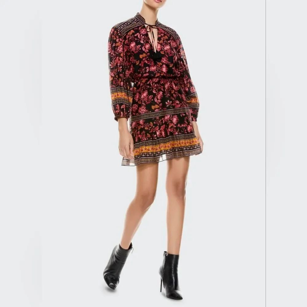 Alice + OliviaSedona Mandarin-Collar Mini Dress